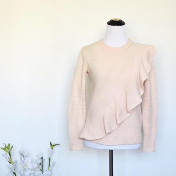 J. Crew Merino Wool Diagonal Ruffle Pullover Sweater Pink SZ XXS - Picture 9 of 15